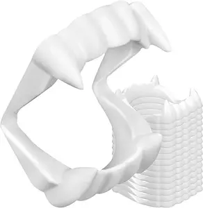 White Plastic Vampire Teeth Fake Fangs Funny Halloween Costume Props for Cosplay Party Favors Pretend Play Decor