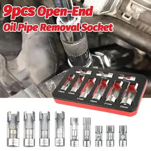 9Pcs Steel O2 Oxygen Sensor Socket Set, Mechanic Tools, 10-22mm Offset Wrench for Vehicle O2 Sensor Removal, Oil Pressure Sending Unit Repair