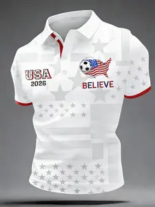 Men's Short Sleeve Shirt, 2026 Usa Star-Spangled Banner, Casual All-Over Print, Breathable Sports T-Shirt, Football Fan Apparel, Soccer Fan Shirt