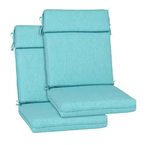 Aoodor Outdoor High Back Dining Chair Cushion Set, 44"x21"x3.2", TPU Water Repellent Coating&Stain Resistant, Polyester Fabric Cover with Ties and Zipper, Teal, Set of 2