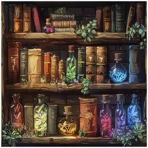 Vintage Apothecary Bookshelf with Magic Potion Bottles, Multiple sizes available, Diamond Painting Kits, 5D DIY diamond painting kit handmade furniture decor holiday birthday art gift
