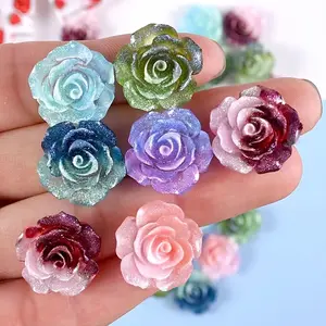 30pcs Baroque Glitter Rose Flower Charms, DIY Craft Supplies, Resin Decorative Accessories, Random Colors, Perfect for Wedding and Romance Projects