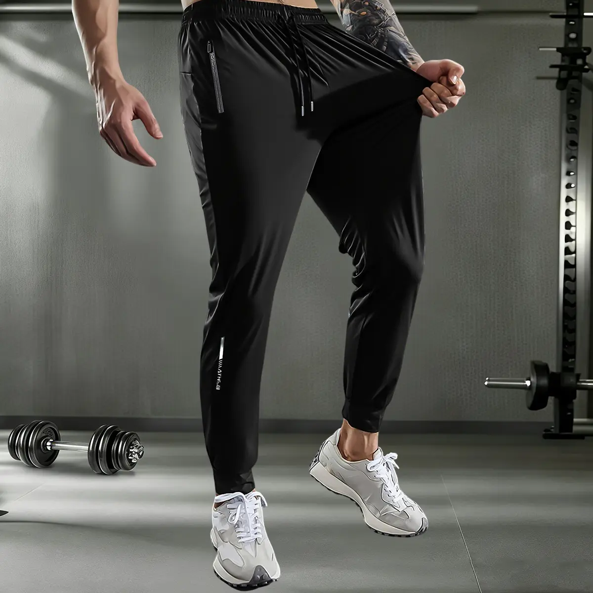 Men's High-Elastic Monochromatic Athleisure Pants - Ice Fiber Fabric, Zip Pockets, Body-Fitting Skinny Performance Activewear for Running, Yoga, Athleisure Men's Pants, Body-Fitting Men's Pants