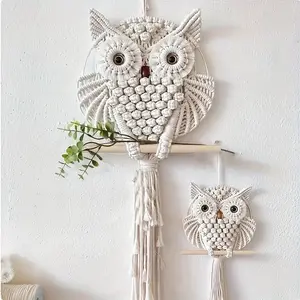 Whimsical Owl Macrame Tapestry - 1pc Small/Large Home Tapestry, Unique Wall Hanging Art, Nature-Inspired Elegance, Cozy Bedrooms & Decor