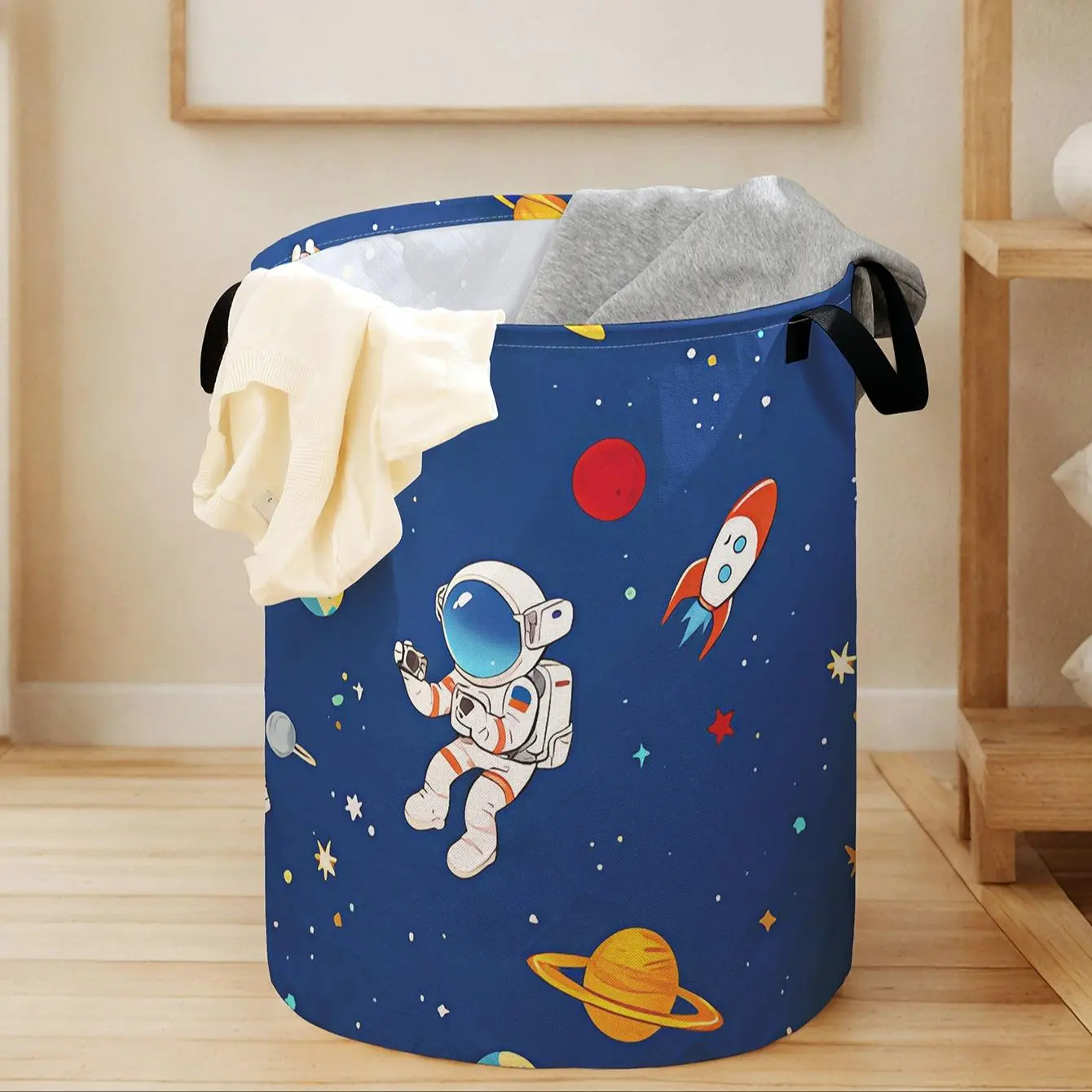 Astronaut Pattern Laundry Basket, Laundry Hamper, Laundry Bin, Multi-purpose Space Themed Clothes Toy Storage Basket, Household Storage Organizer for Home Living Room Bedroom