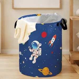 Astronaut Pattern Laundry Basket, Multi-purpose Space Themed Fabric Storage Clothes Toy Storage Basket, Household Storage Organizer for Home Living Room Bedroom