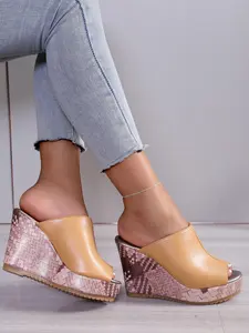 Women's Vintage Woven Pattern Wedge Heel Slippers, Fish Mouth Toe-Exposed Waterproof Platform High Heels, Elegant Outdoor Mules