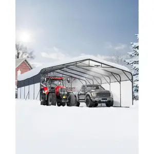 Heavy Duty 20x25 FT Metal Carport with Galvanized Steel Roof – Removable PE Sides, Reinforced Base, Solar LED Lamp – Outdoor Portable Garage Shelter for Cars, Boats, Trucks – SolarPowered Lamp