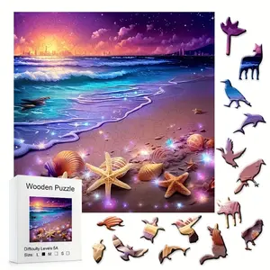 501 Colorful Beach Shell Wooden Box Jigsaw Puzzle, Handmade DIY Holiday Gift, Suitable for Home, Living Room, Office, Beginners, Wooden Puzzles, Octopus Jigsaw Puzzles