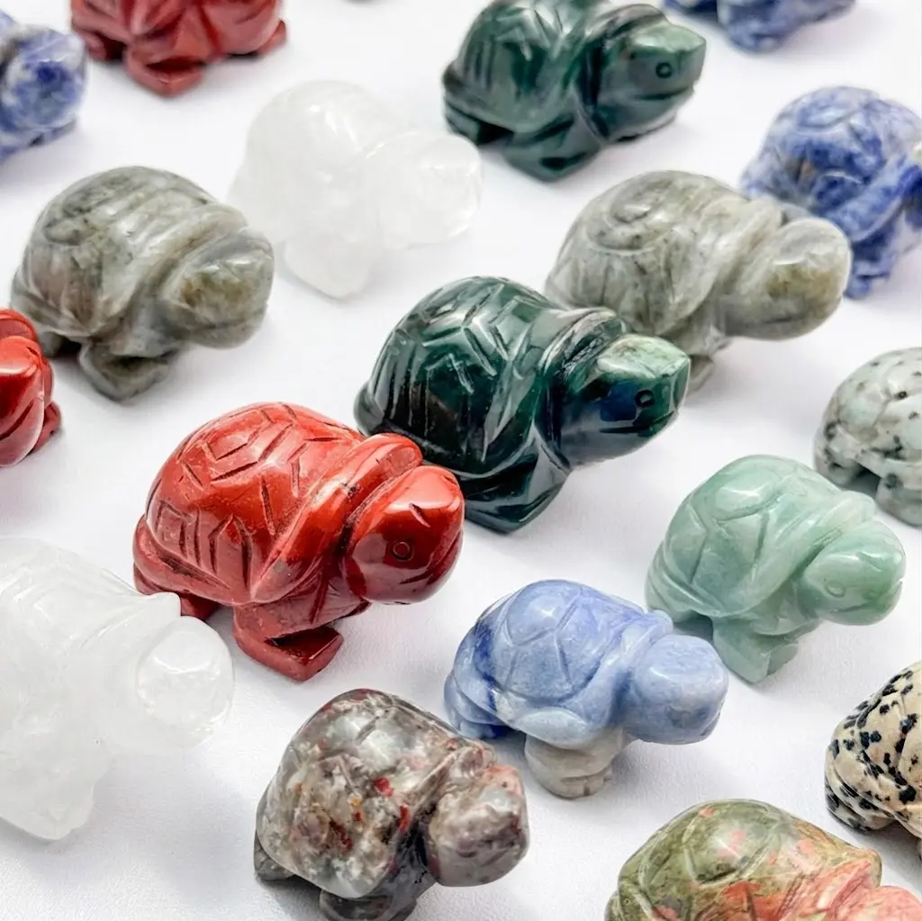 [Video Order]1 Count Crystal turtle Carving/Size:around 30mm-50mm/Weight:30g-70g/Material:Clear Quartz, Labradorite, Kiwi Jasper, Red Jasper, Blue Aventurine, Unakite and so on