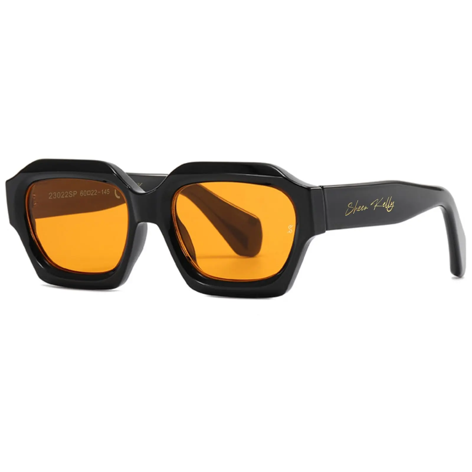SHEEN KELLY Retro Thick Hexagon Sunglasses Men Women Trendy Oversized Square Chunky Black Orange Sunglasses 90s Glasses
