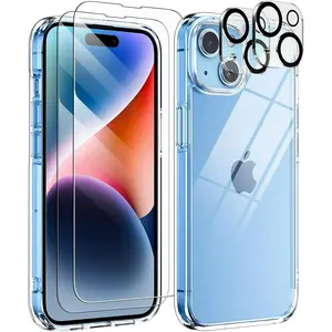 Entronix Bundle Compatible with iPhone 15 Plus - [Hard Back] Clear Case, 2 Clear Screen Protector & 2 Camera Lens Protectors