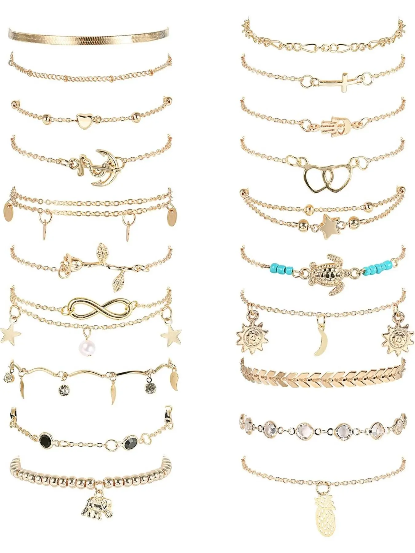 20pcs Ankle Bracelets for Women, Adjustable Beach Anklet Set, Surfer Anklet, Heart Star Turtle Infinite Anklets, Foot Jewelry, Fashion Jewelry, Trendy Jewelry, Fashionable Jewelry Accessories