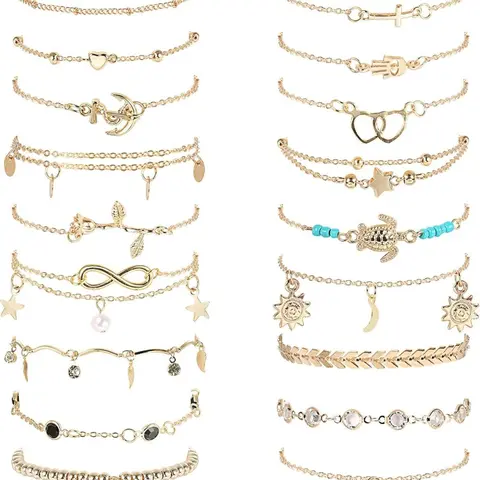 20pcs Ankle Bracelets for Women, Adjustable Beach Anklet Set, Surfer Anklet, Heart Star Turtle Infinite Anklets, Foot Jewelry, Fashion Jewelry, Trendy Jewelry, Fashionable Accessory