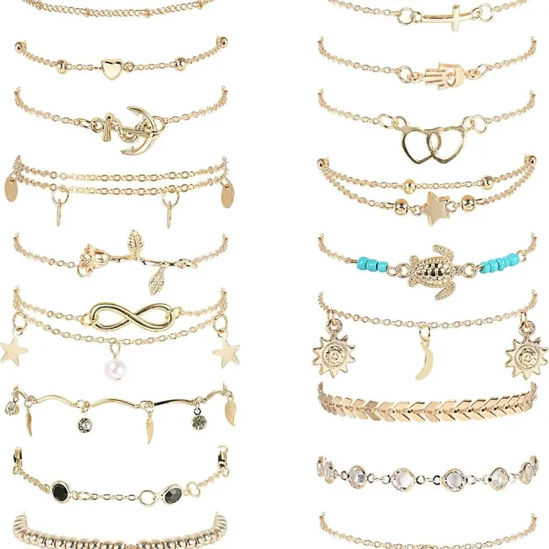 20pcs Ankle Bracelets for Women, Adjustable Beach Anklet Set, Surfer Anklet, Heart Star Turtle Infinite Anklets, Foot Jewelry, Fashion Jewelry, Trendy Jewelry, Fashionable Accessory