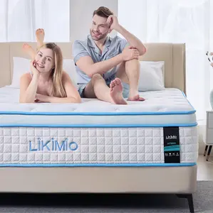 LIKIMIO 12/14 Inch Twin/Full/Queen Size Hybrid Mattress, Made in USA, Mattress in a Box, Gel Memory Foam with Cooling Tech, Pocket Springs with Edge Support, Motion Isolation, Medium Feel, Oeko-TEX, CertiPUR-US, Queen Size Mattress, Mattresses