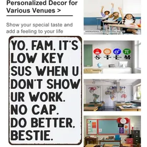 Funny "It's Low Key Sus When U Don't Show Ur Work" Metal Sign 8x12 Inch - Math/English/Science/History Class Decor, Students Teachers Gift for Home, Classroom, Study Room Wall Art