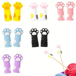 12PCS Cute Cat Paw Knitting Needle Stoppers Needles Point Silicone Protector Anti-Shedding Cap DIY Weave Tool Sewing Accessories