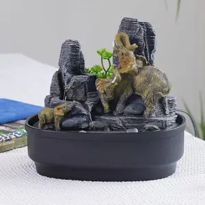 10.8" H Elephant Tabletop Fountain with Cascading Rocks & LED Lights, Zen Indoor Water Feature for Living Room/Office/Bedroom, Multi-Room Home Decor and Elephant Lover Gift