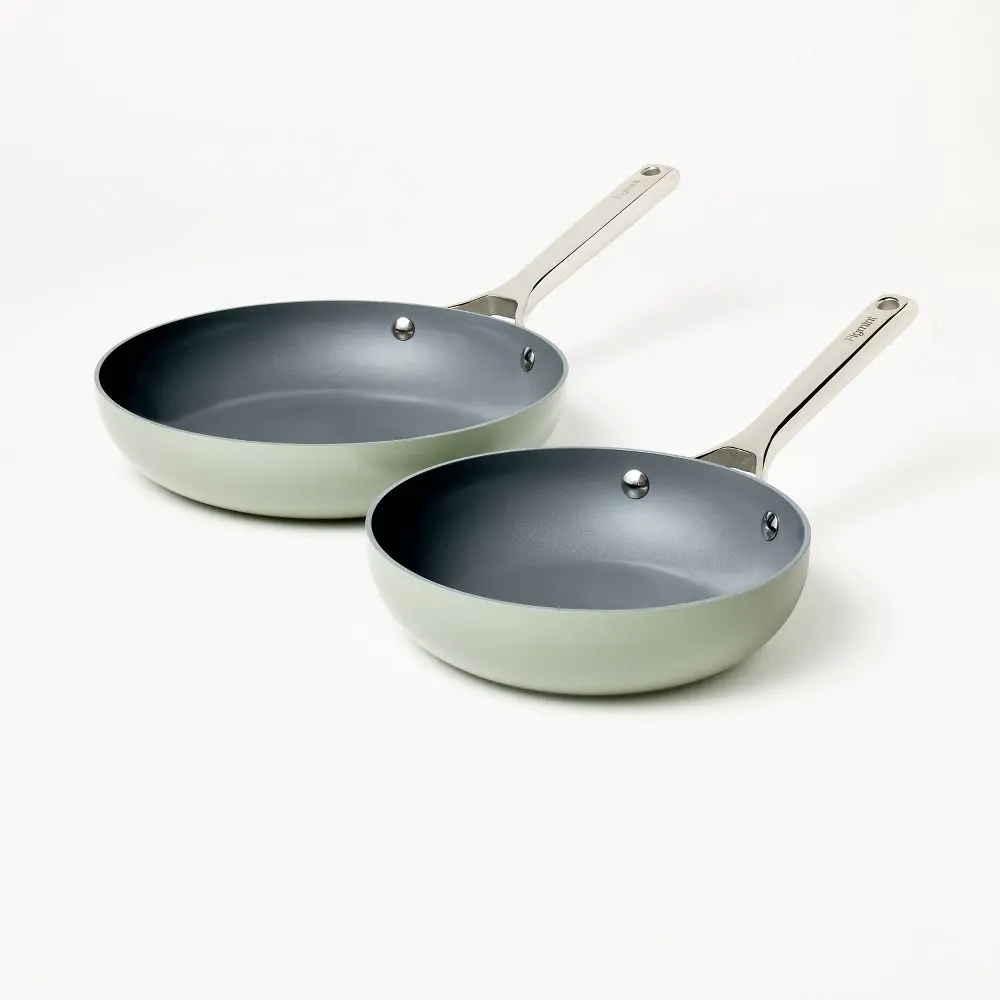 2pk (8" & 10") Nonstick Ceramic Coated Aluminum Frypan Set Sage Green - Figmint
