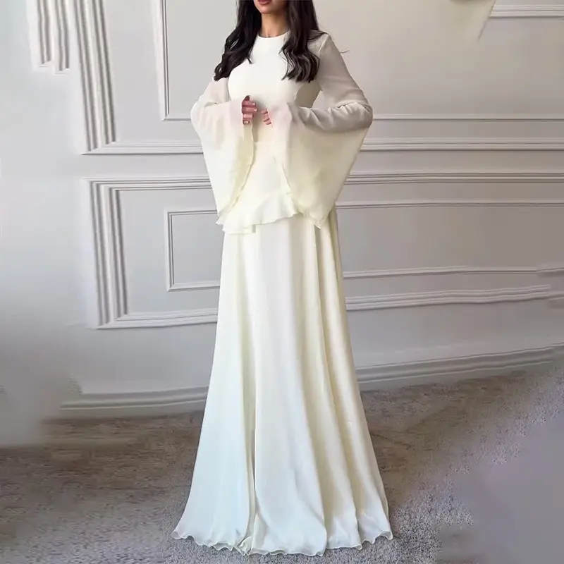 Women's Slim Round Neck Basic Long Sleeve Floor Length Formal Wear - Ideal for Graduation, Formal Parties with Socialite Look, Fit, Lady, Elegant Dresses, Polyester Blend