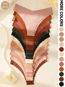 12 pieces of solid color V-shaped women's underwear, Soft Minimalist Knicker, minimalist solid color design suitable for daily wear in all seasons and casual work.