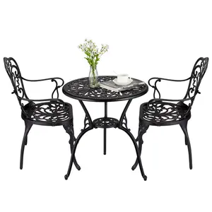 【GARVEE】Patio Bistro Set of 3, All Weather Cast Aluminum Outdoor Bistro Sets with Umbrella Hole, Includes Round Porch Table and Chairs for Backyard, Garden, Balcony, or Pool Area, Available in Black and Bronze