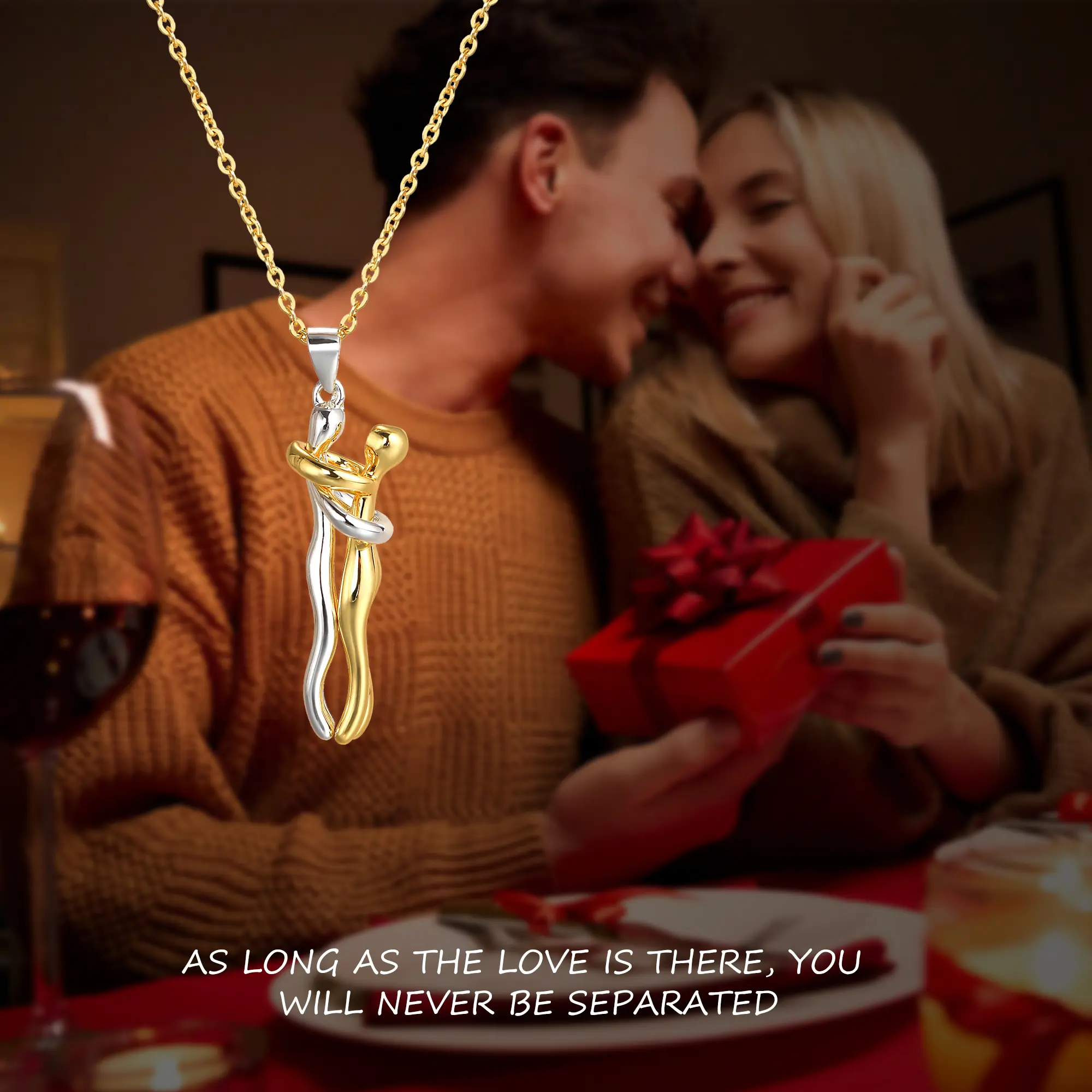 Loyalove Love Hug Couple Gold/Silver  Necklace Unisex Men Women Hugging Pendant Necklace Jewelry  Parties & Birthdays, Valentine's Day Gift