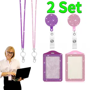 2 Set 29 in Rhinestone Bling Lanyards for ID Badges Holder Crystal ID Card Holder Retractable Lanyard with Metal Clasp Key Ring for Women Office School Travel(Pink, Purple) - Home Improvement.