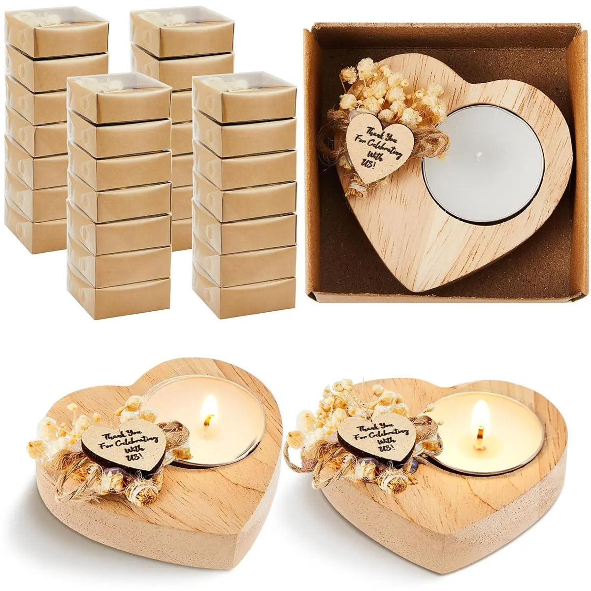 Heart-Shaped Natural Wooden Candlestick - Elegant Minimalist Style, Premium Wedding Commemorative Gift & Souvenir, Ideal for Bridal Showers, Birthdays & Bridesmaid Thank You Gifts