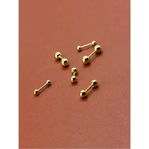 Stainless Steel Bean Earrings for Men 3 Pairs Simple 18K Gold Plated Ball Stud Earrings for Boys 3/4/5mm Set Casual Daily Wear Infinite Symbol Yellow Gold