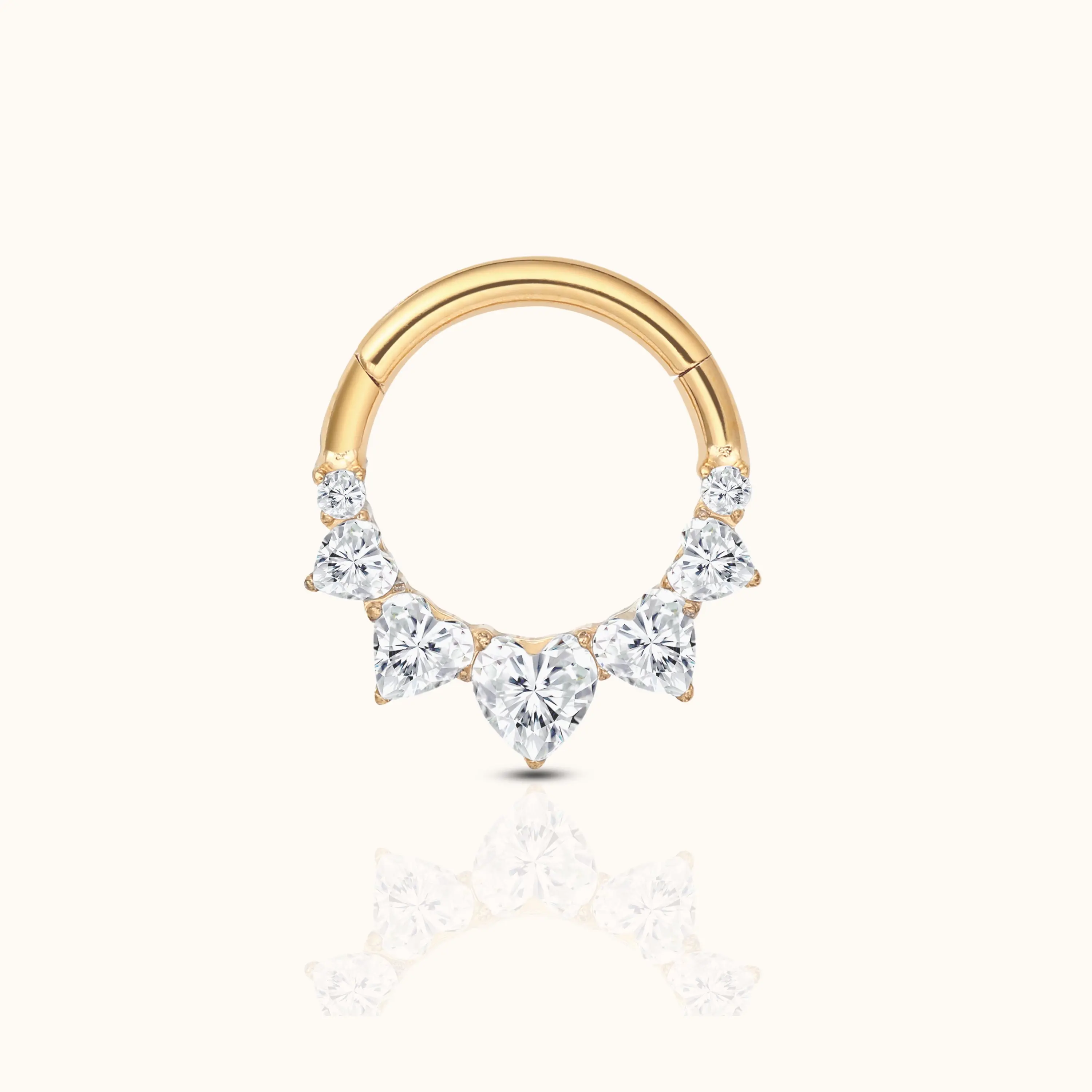 CZ Heart Clicker Titanium PVD Gold Hinged Hoop Earring