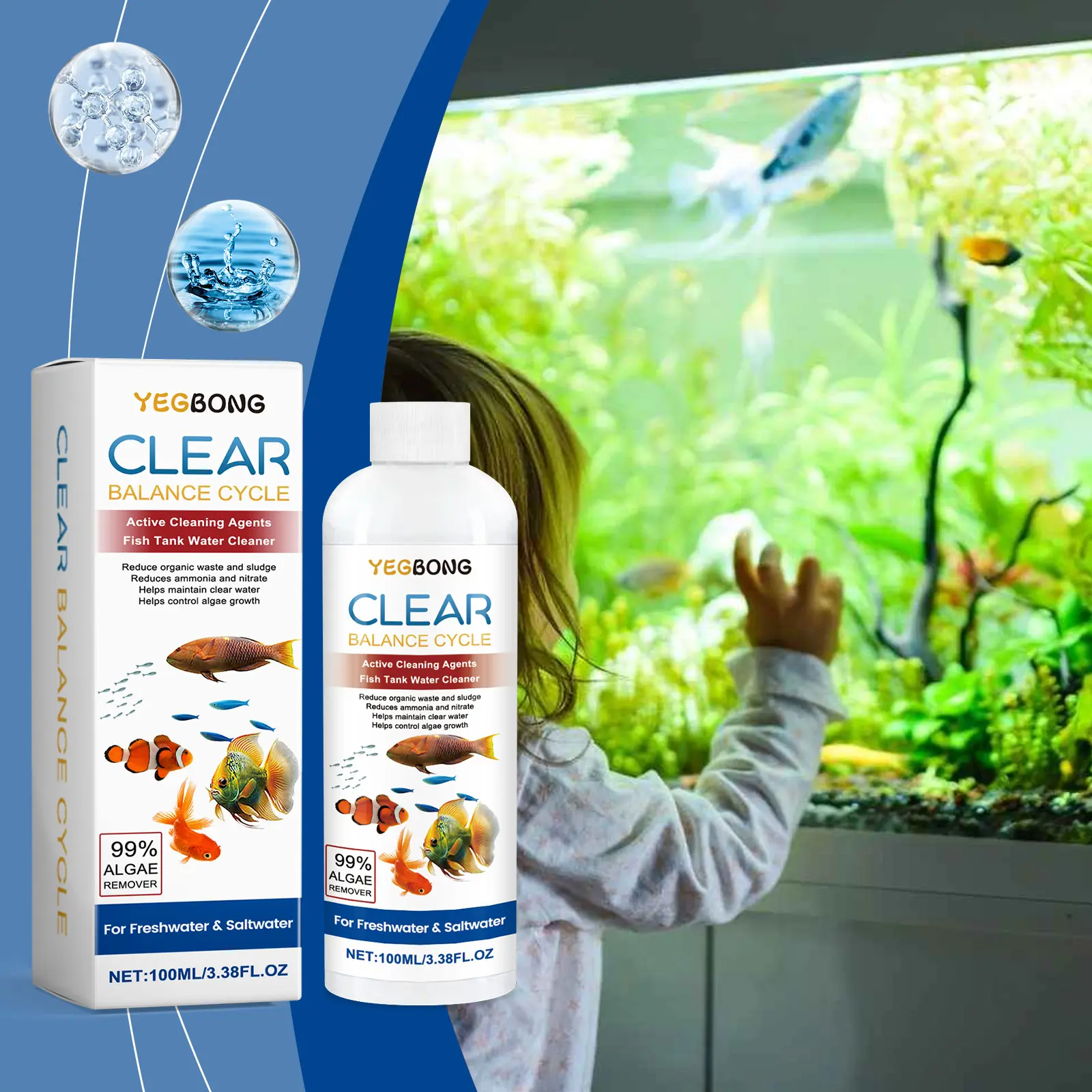 Aquarium Water Clarifier | Fish Tank Water Cleaner & Treatment | Clear Water Care Solution for Freshwater & Marine Aquariums Helps maintain clear water  Supports a clean aquarium environment  Helps reduce water cloudiness  Daily aquarium care