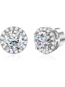 Moissanite Magnetic Earrings for Men : High Quality Earrings 18K White Gold Plated Hypoallergenic Stainless Steel Non Piercing Clip on Fake Earrings Studs Halo Round Square Diamonique Earring Women D Color VVS1