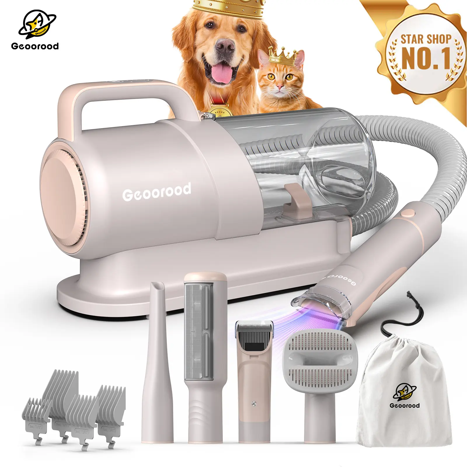 Geoorood Dog Grooming Vacuum All-in-One Kit with 10KPa Suction, 2.2L Dust Tank, Adjustable Combs, Lightweight Design, Perfect for Gifts & Home Use summeressentials DealsforYouDays SummerWins