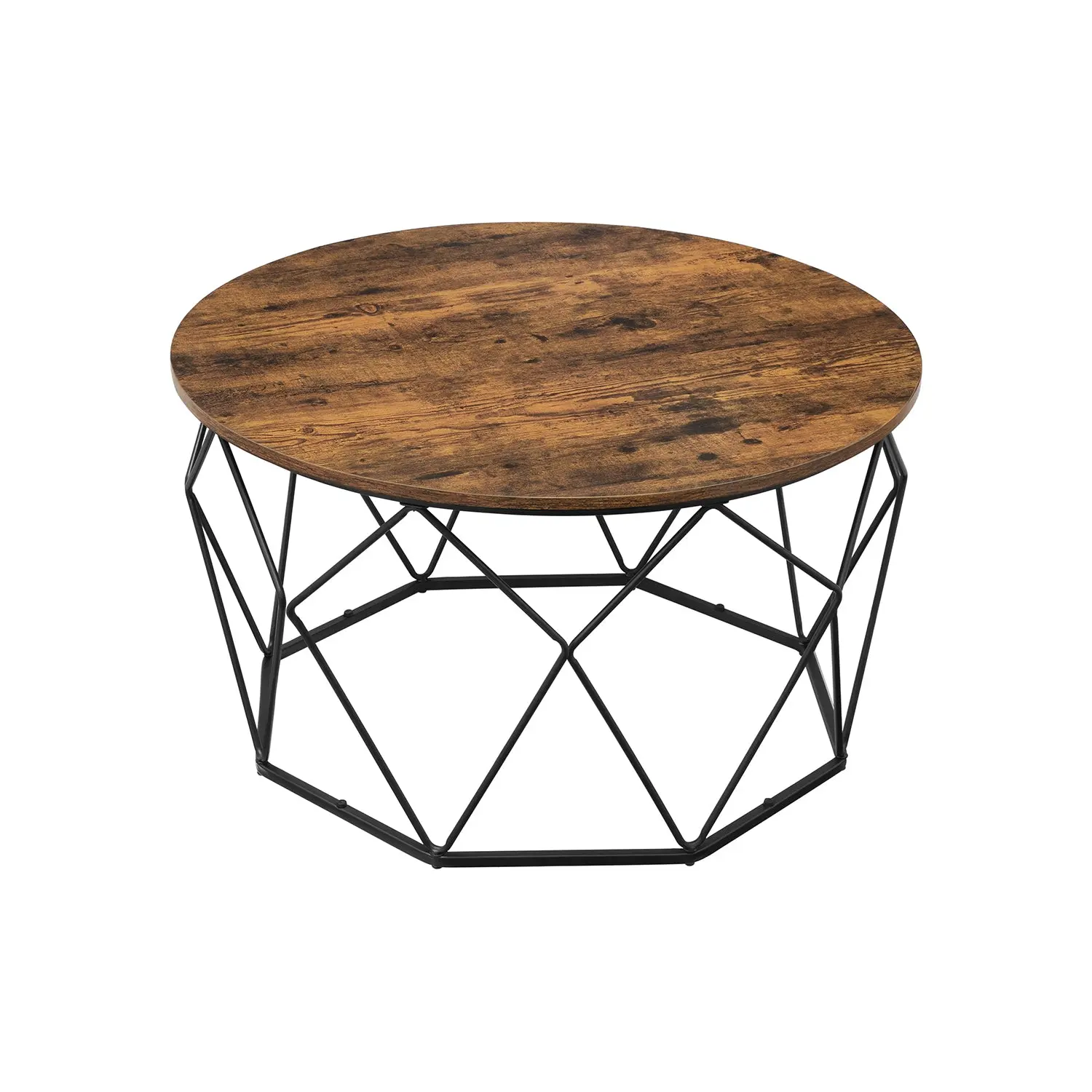 VASAGLE Modern Round Coffee Table with Simple Structure - Steel-Frame Cage Cocktail Table for Living Room, Modern Coffee Table