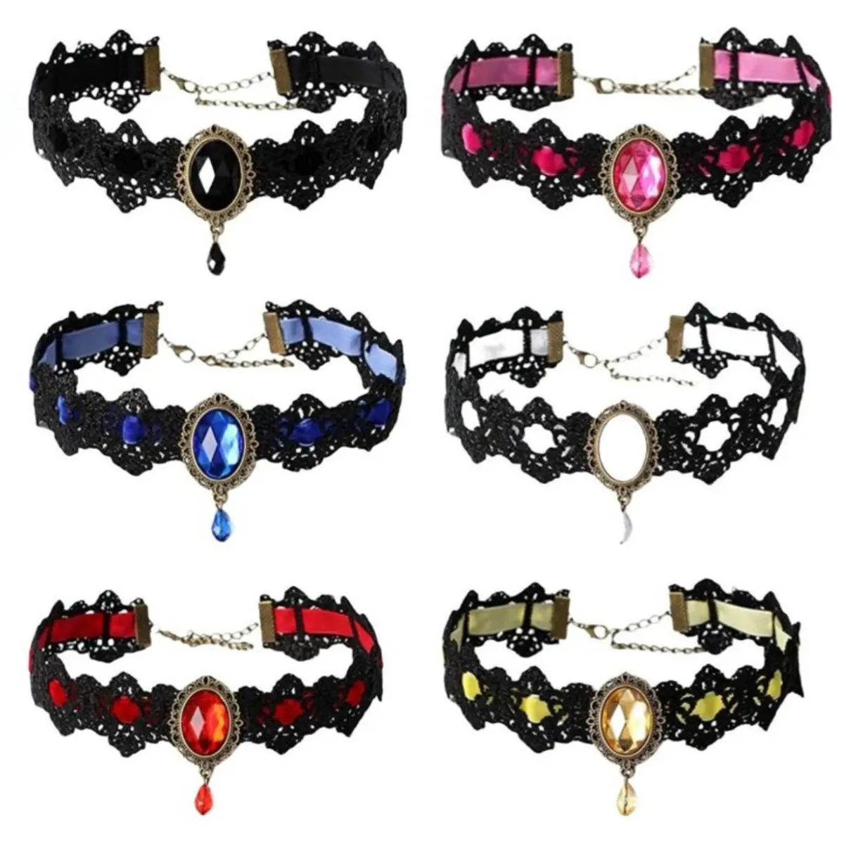 Women's Gothic Lace Collar Choker with Sparkling Rhinestone Chains, Adjustable 32cm Statement Costume Jewelry with 5cm Extension Chain, Lace Accent Party Wear Gifts for Women, Alt Fashion Accessory, Adjustable Extension Necklaces, Necklaces For Women, Alt