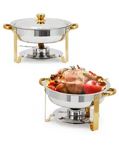 【Christmas Deal】GARVEE 2 Pack Chafing Dishes Buffet Set, Stainless Steel Round Chafing Dishs Set, Buffet Server Food Warmers With Spoon and Tweezers for Catering Party Weddings Picnics