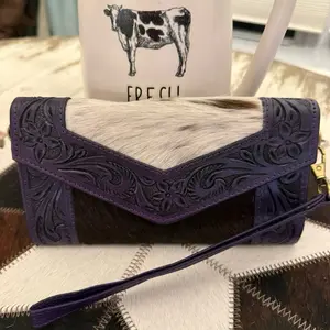 Purple tooled leather cowhide wallet