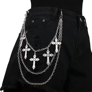 2026 New Unisex Punk Hip Hop Pants Chains - Layered Cross Charm Bag Accessories, Rock Jewelry for Men Women Halloween Luggage & Bag Charms
