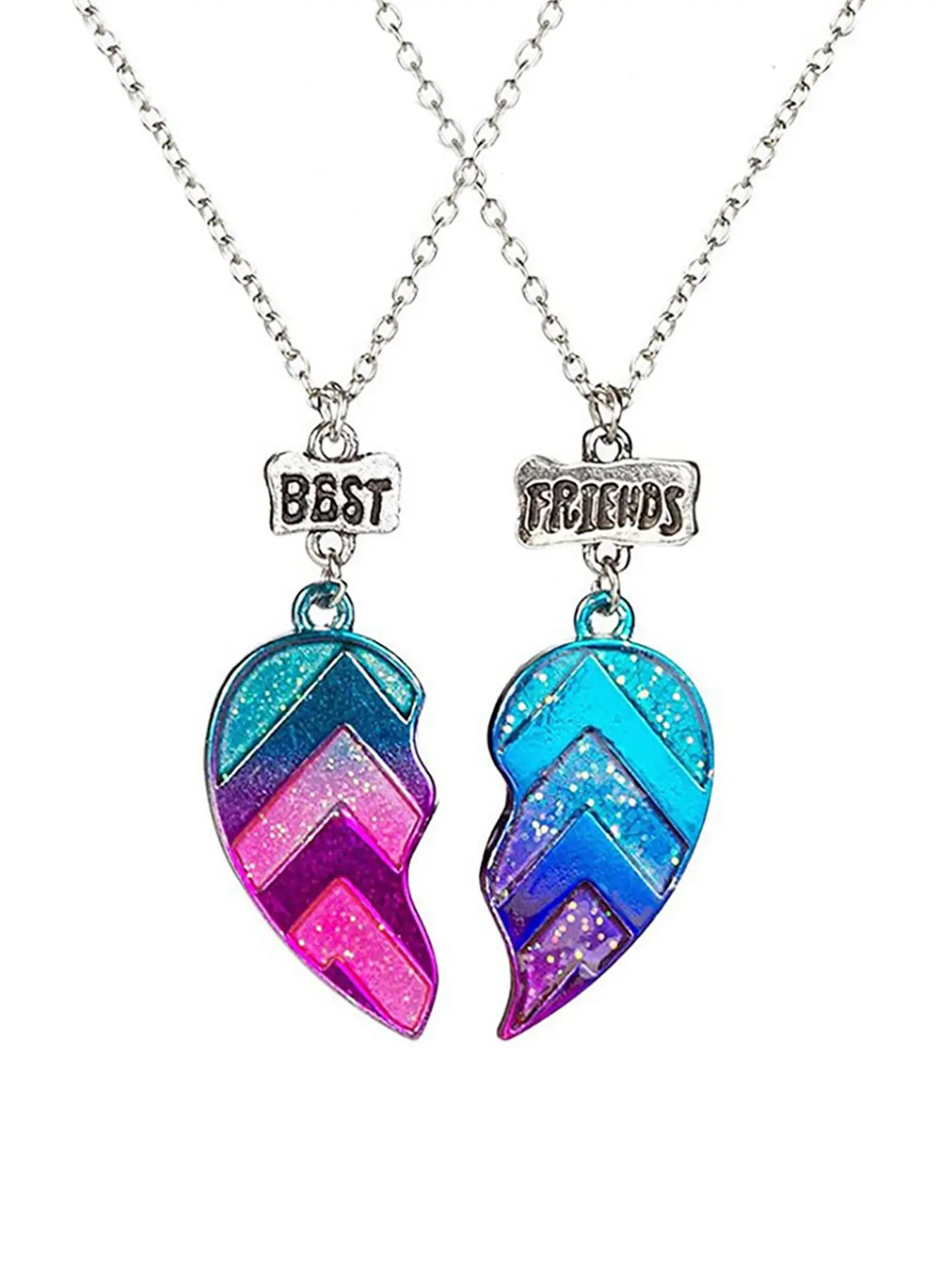 2 Piece Best Friend Letter Heart Pendant Necklace Set, Sentimental Necklaces, Couple Jewelry Collection, Perfect Gift for Friends & Lovers, Friendship Jewelry, Jewelry Gifts