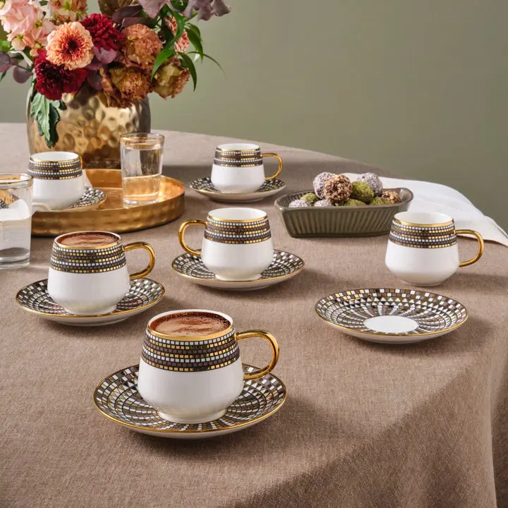 Karaca Belgin 12-Piece Porcelain Turkish & Espresso Coffee Cup Set for 6, 90ml, Blue