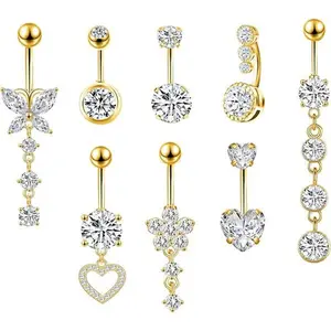 8PCS Belly Button Ring Dangle Stainless Steel Belly Rings 14G Belly Piercing Cute Navel Ring Piercing Jewelry Belly Ring for Women outdoorfun