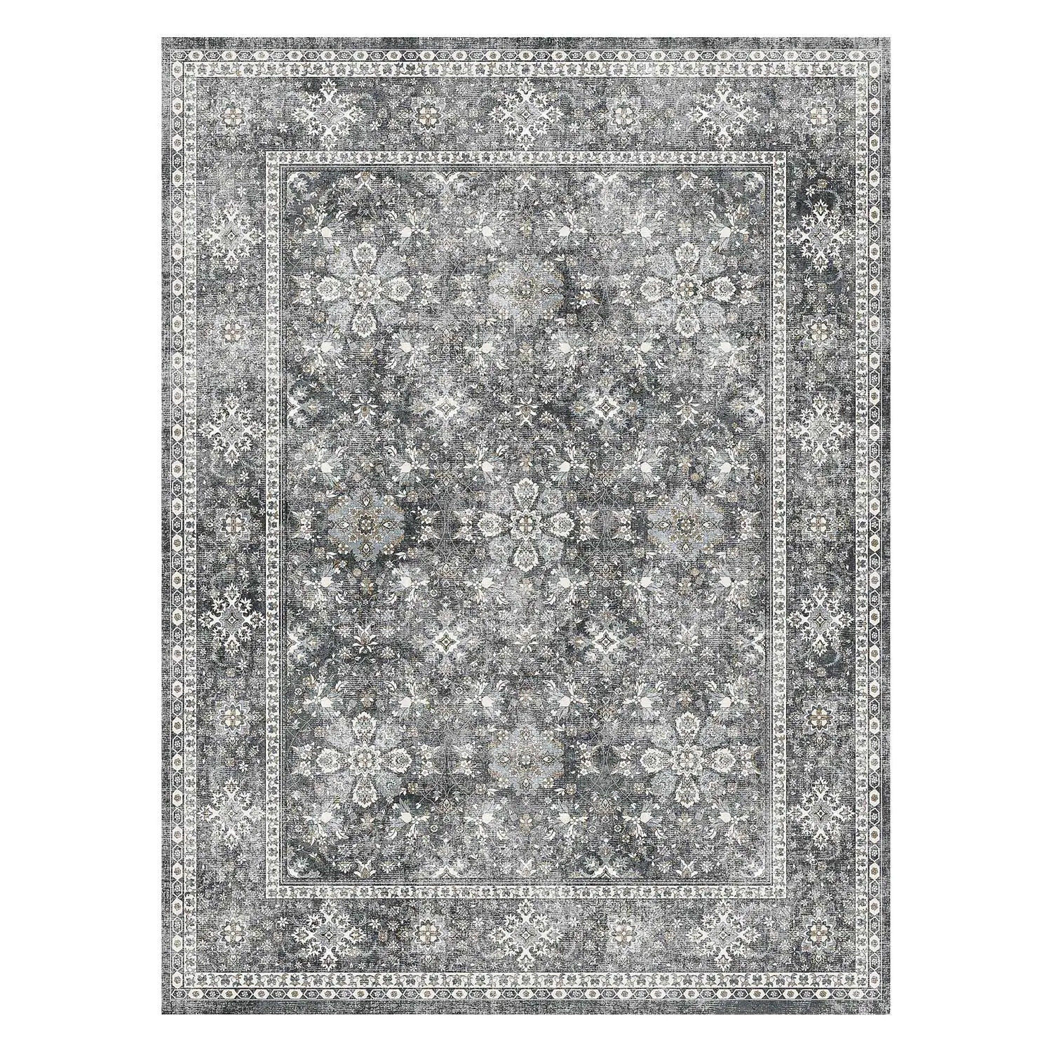 【summerfinds】VEVOR Area Rug, 8 x 10 ft Large Washable Rug, Non-Slip and Tear-Resistant Soft Carpet, Pet & Child Friendly Vintage Area Rugs, Indoor Mat for Bedroom, Living Room, Kids Room, Entryway, Office, Gray