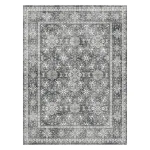 【fathersdaygift】VEVOR Area Rug, 8 x 10 ft Large Washable Rug, Non-Slip and Tear-Resistant Soft Carpet, Pet & Child Friendly Vintage Area Rugs, Indoor Mat for Bedroom, Living Room, Kids Room, Entryway, Office, Gray