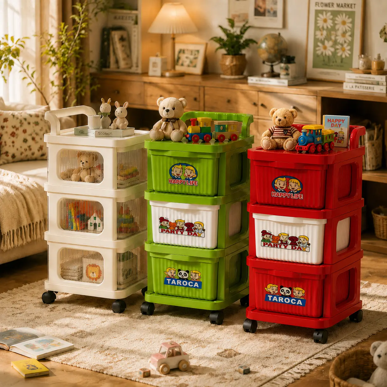 3 Tier Rolling Plastic Storage Drawer Cart Multi-Purpose Mobile Organizer Shelf with Wheels for Bedroom Playroom Closet