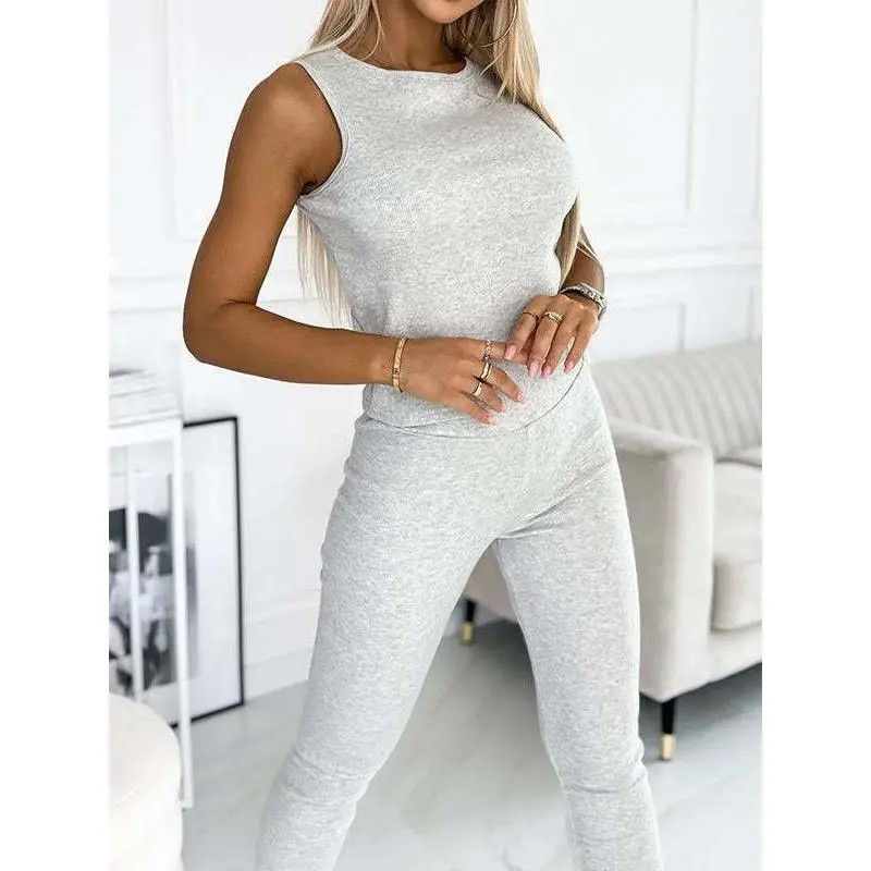 (vest+pants) light floral gray