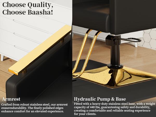 Baasha Professional Black and Gold Salon Chair, Luxury Hydraulic Styling Chair with Soft PU Leather, High-Density Foam Cushion, 360° Swivel, Heavy-Duty Steel Frame, 330 lbs Capacity, Ergonomic Design