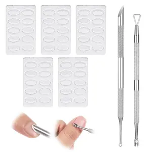 Loop Circle Tool Nail Loop Tool Russian Manicure Loops Stainless Steel Nail Pusher Scraper Cuticle Remover Dual Ended Cuticle Pusher with Sanding Pads, 5 Sheets Sandpaper Nails Dead Skin Remover