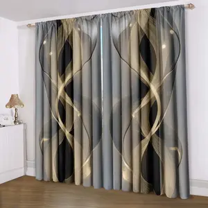 Modern Geometric Pattern Home Decoration Curtain, Gold & Silver Color Digital Print, Easy Install, All-Season Decor, Home Decorative Curtain, Window Curtain